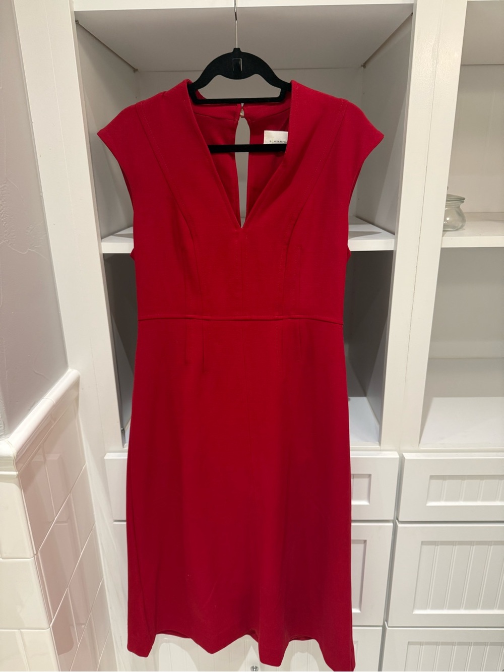 Anthropologie Red V-Neck Cap Sleeve Midi Dress